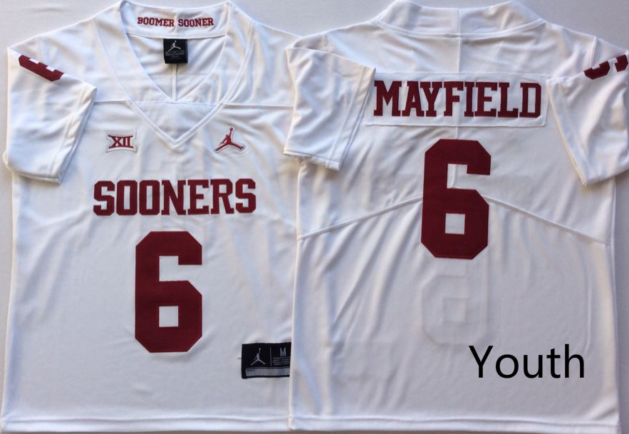 NCAA Youth Oklahoma Sooners White 6 MAYFIELD jerseys